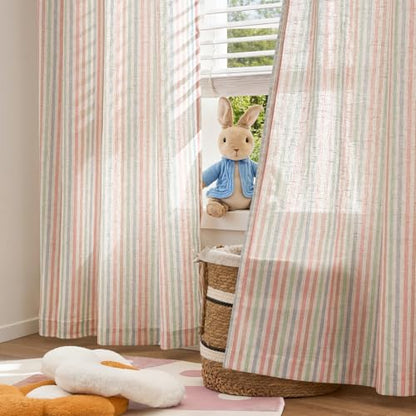 jinchan Linen Curtains 63 inch Candy Stripe for Kids Room Grommet 2 Panels - color: Candy on Flax, size: 50"W x 63"L (Pack of 2)