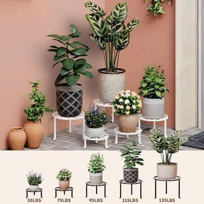 5-Pack Metal Plant Stand Outdoor, Heavy Duty Round Pot Holder Rack for Patio & Garden - color: S-White