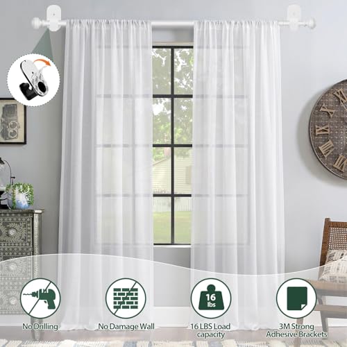 KAMANINA Curtain Rods No Drilling for Windows 16 to 30 Inches, White - color: White, size: 16-30"
