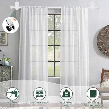 KAMANINA Curtain Rods No Drilling for Windows 16 to 30 Inches, White - color: White, size: 16-30"