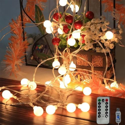 Globe String Lights, 32.8 FT 80 LED USB Powered Waterproof Timer 8 Modes Fairy String Lights with Remote for Bedroom Christmas Party Patio Garden Indoor Wedding Decor, Warm White, 10M