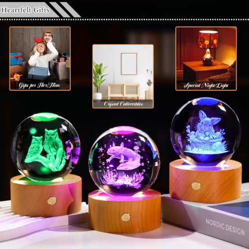 Ornalrist 3D Axolotl Gifts 3.15in Crystal Ball Figurine for Girls, Boys - color: Axolotl