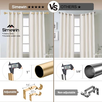 SIMEWIN Heavy Duty Curtain Rods, 1 Inch Gold, 28 to 48 Inches, Adjustable, Wall Mounted, Metal, Glossy Gold Finish, Classic Finials - color: Gold, size: 28"-48"