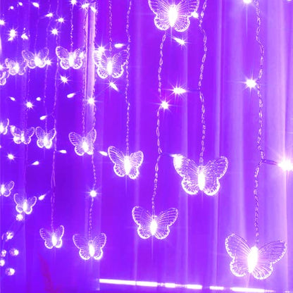 Butterfly Curtain Fairy Lights USB Plug in,8 Modes 120 LED 20FT Firefly Twinkle Timer String Lights with Remote, Waterproof Copper Wire for Bedroom Valentine's Day Wedding Party(Purple) - color: Purple
