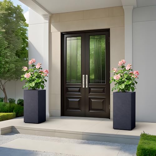 Kante Large Column Square Charcoal Concrete Planter 27.6" H, Outdoor - color: Charcoal, size: 27.6" H