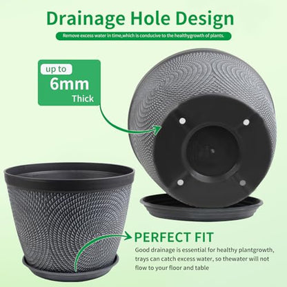 Quarut 4 Pack 6 Inch Flower Pots,Plastic Plant Pots with Drainage Hole&Tray - color: Gray, size: 6 Inch