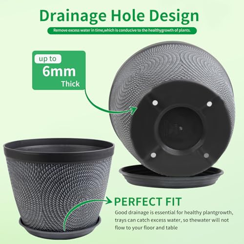 Quarut 12 in Large Plant Pot,Plastic Flower Pots with Drainage Hole &Saucer - color: Gray, size: 12 Inch