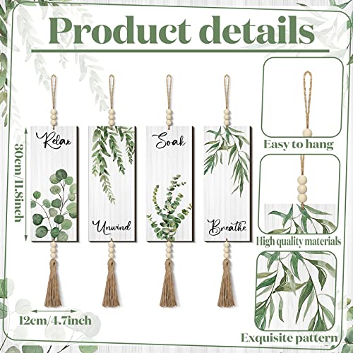 Qunclay 4 Pcs Boho Bathroom Wall Decor Relax Soak Unwind,Green,Plant - color: Green
