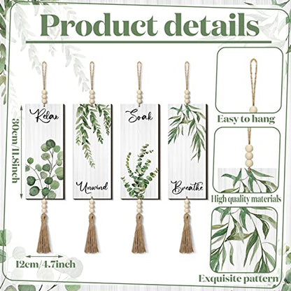 Qunclay 4 Pcs Boho Bathroom Wall Decor Relax Soak Unwind,Green,Plant - color: Green