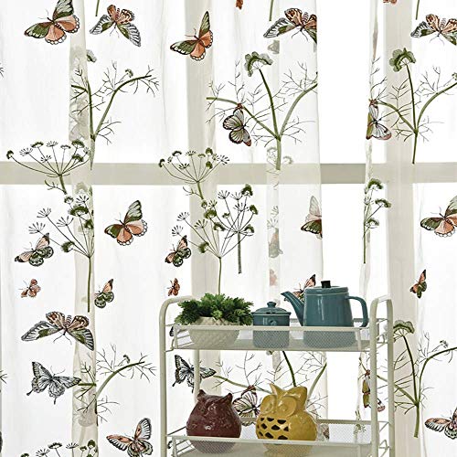 Embroidered Butterfly Window Semi Sheer Curtains for Kids Room Country Style Dandelion Pattern Room Divider Rod Pocket Tulle Gauze Voile Panel Drapes for Living Room 1 Panel W52 x L63 inch - size: 52"W x 63"L (Pack of 1)