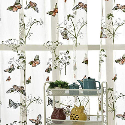 Embroidered Butterfly Window Semi Sheer Curtains for Kids Room Country Style Dandelion Pattern Room Divider Rod Pocket Tulle Gauze Voile Panel Drapes for Living Room 1 Panel W39 x L96 inch - size: 39"W x 96"L (Pack of 1)