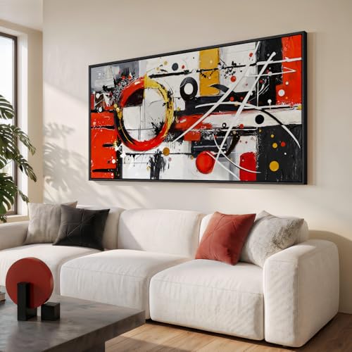 Large Framed Black White Gold Abstract Wall Art for Living Room, 60x30 In - color: Black White Red A, size: 60"L x 30"W