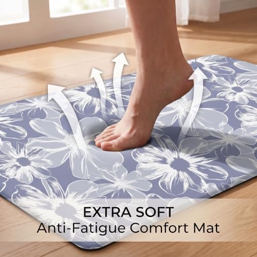 Kitchen Floor Mat 36x20in Waterproof Anti-Fatigue Kitchen Mats - color: Grey White Flowers