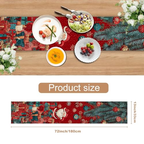 Christmas Table Runner 13 x 72 Inch, Vintage Santa Claus with Pine Branches and Gift Boxes, Red Festive Holiday Dining Table Decoration, Xmas Party Table Centerpiece - color: 102