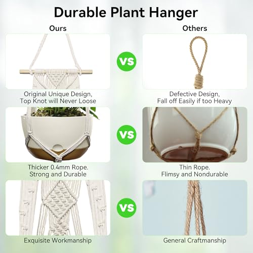 USLAI Macrame Plant Hanger, for Up to 12 Inch Pots, 47 Inch, Ivory, 2 Pack - color: 47+47 Inch - Ivory