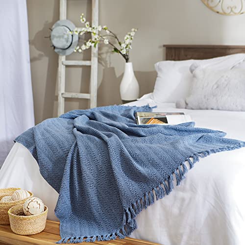 DII Industrial Tonal Textured Woven Throw 50x60, French Blue - color: French Blue