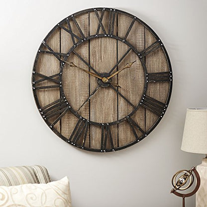 Household Essentials Roman Numeral Iron & Wood Gallery Wall Clock