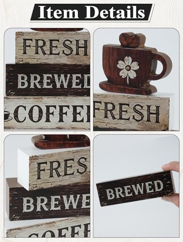 Coffee Wooden Tabletop Decor,Fresh Brewed Coffee Wood Sign Mini Coffee Bar Wooden Signs Book Stacks Accessories Rustic Table Farmhouse Table Decor (Fresh Brewed Coffee) - size: Coffee
