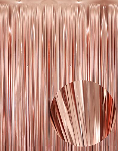 GOER 3.2 ft x 8.2 ft Metallic Tinsel Foil Fringe Curtains Party Photo Backdrop Party Streamers for Birthday,Graduation,New Year Eve Decorations Wedding Decor (1 Pack,Matte Rose Gold,Thick Material) - color: Matte Rose Gold, size: 1 Pack