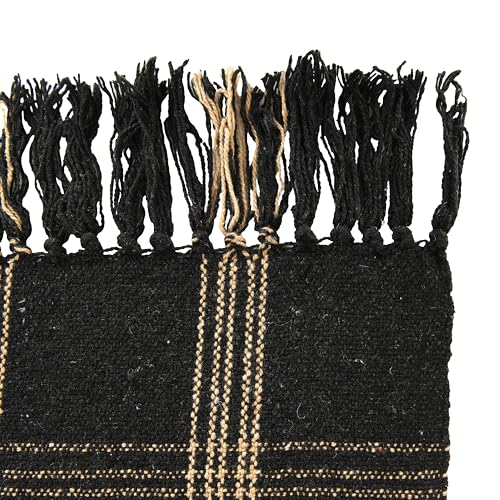 Plaid Black & Tan Fringed Woven Cotton Blend Throw (Pack of 4) - color: Black, size: (Pack of 4)