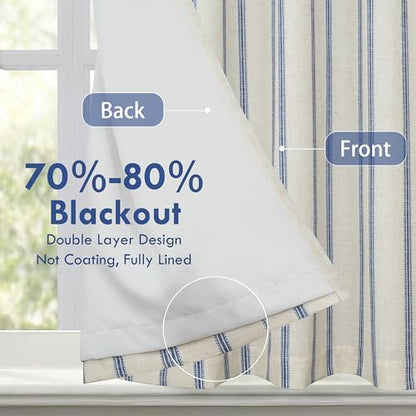 DriftAway Farmhouse Double Layer Linen Blackout Tie Up Curtains Thermal Insulated Vertical Striped Fully Lined Balloon Roman Shade Bathroom Window Adjustable Rod Pocket 25 Inch by 47 Inch Navy - color: Navy Blue, size: 25"W x 47"L (Pack of 1)