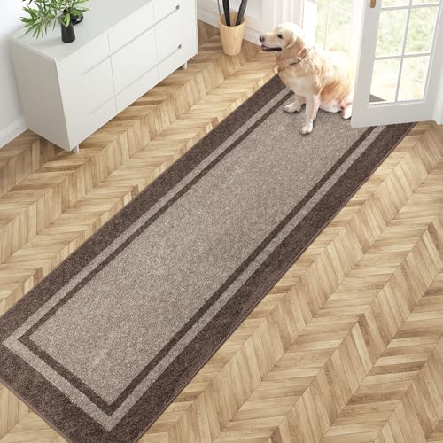 PURRUGS Hallway Runner Rug, 24" x 84", Beige & Grayish Brown | Machine Washable, Non-Slip, Waterproof TPR Backing, Super Absorbent, Low Profile, For Hallway, Kitchen, and Entryway - color: Beige & Grayish Brown, size: 24" X 84"