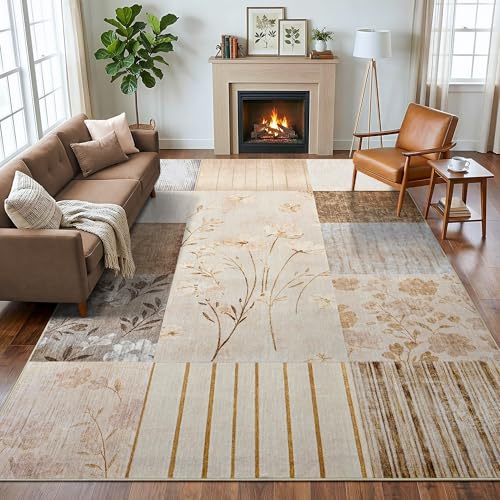 8'x10' Beige Modern Geometric Patchwork Floral Area Rug - color: Beige, size: 8' x 10' (Rectangular)