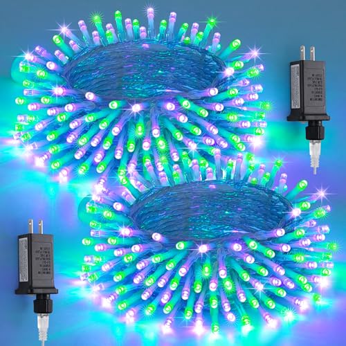 JMEXSUSS 2 Pack Purple and Green Halloween Lights, Total 200 LED 8 Modes Halloween String Lights Plug in, Each 33ft Connectable Christmas Lights Indoor Outdoor for Tree Porch Fireplace Decor - color: Purple Green, size: 200 LED