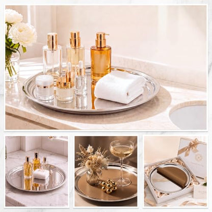 Lemonroad 2 Set Round Silver Mirror Serving Tray 19.69 Inches - size: 19.69 Inches