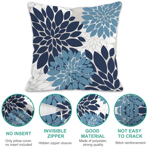 Floral Throw Pillow Covers Bohemian Dahlia Flowers Geometry Graph Modern Soft Cozy Decor Bed Living Room Sofa Rustic Farmhouse Pillow Case Set of 2 Blue Blue White,18x18 Inch - color: Blue Blue White, size: 18" x 18" (Pack of 2)