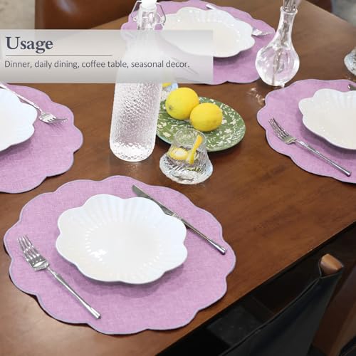 AHHFSMEI Round Scalloped Placemats Set of 6 15 Inch Faux Linen - color: Purple