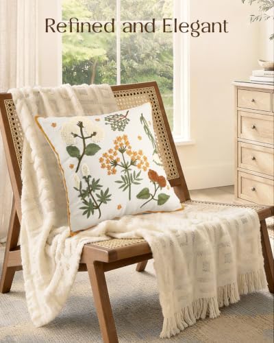 Embroidered Floral Throw Pillow Cover 18x18 Inch, Meadow Flower - color: Meadow Flower, size: 18" x 18" (Pack of 1)