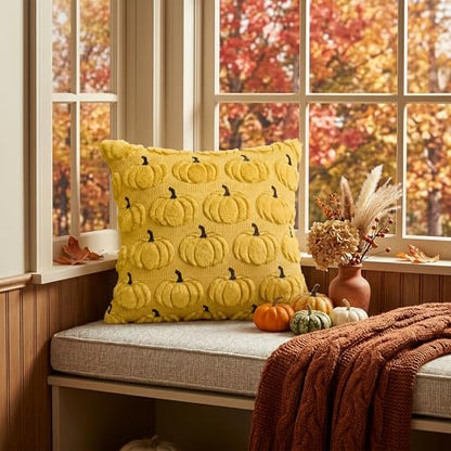 AVOIN colorlife Yellow Fall Pumpkin Throw Pillow Covers 18x18 Inch - color: Yellow, size: 18" x 18" (Pack of 2)