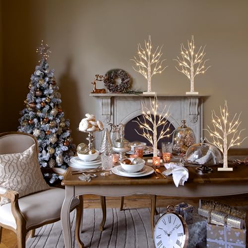 Vanthylit Christmas Tree Decorations, White Birch Tree with LED Lights- Set of 4, Warm White Small Tree Lights Battery Powered/USB, Timer Lighted Tree for Home Wedding Indoor Outdoor Decor (2 FT) - size: 4-Pack, 2 ft