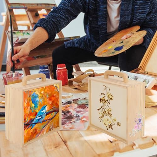 2 PCS Wood Boxes for Crafts, 8.86 x 8.86 x 3.35 Inch Wooden Box with Sliding Lid, Unfinished Wood Box with Handle for Party, DIY, Birthday - size: 2 Pack 8.86 x 8.86 x 3.35 inch