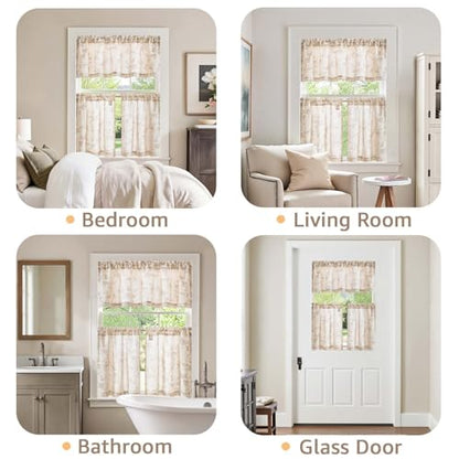 jinchan Taupe Linen Floral Kitchen Tier Curtains and Valance Set 3 Pieces - color: Alisa | Taupe on Linen, size: 26"W x 24"L (Pack of 3)