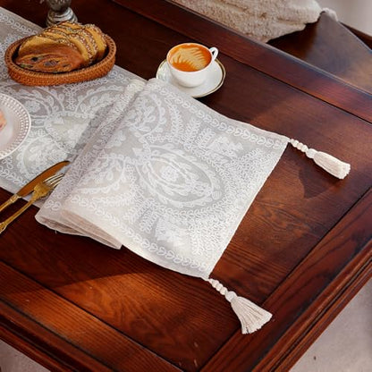 Coffee Table Runner Boho Farmhouse Dresser Scarf, Beige 14"x38" - color: Beige, size: 14 x 38 Inches