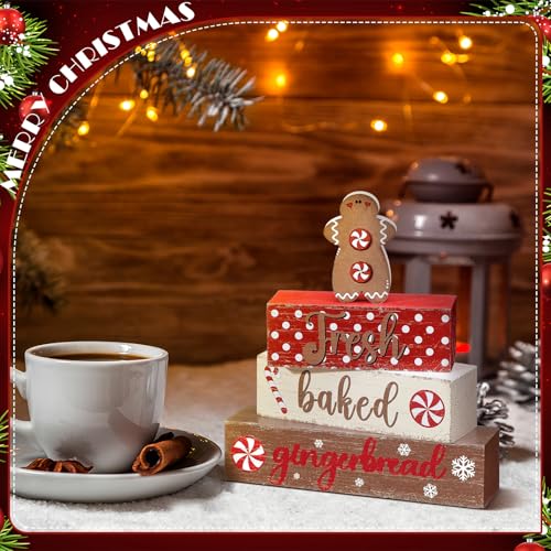 Geelin 4 Pcs Christmas Gingerbread Man Wooden Table Decor Tabletop - style: Gingerbread