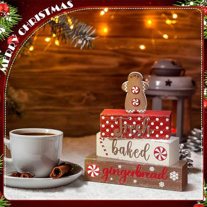 Geelin 4 Pcs Christmas Gingerbread Man Wooden Table Decor Tabletop - style: Gingerbread