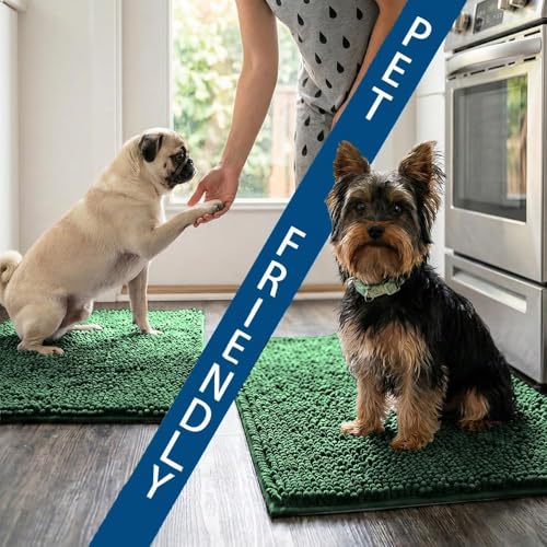 Bathroom Rugs Sets 2 Piece,Super Absorbent Chenille Bath Mats and U-Shaped Toilet Rug,Strong PVC Non Slip Backing,Microfiber Washable Dry Quickly Bath Mats for Bathroom(20"x32"+20"x20"U, Dark Green) - color: Dark Green