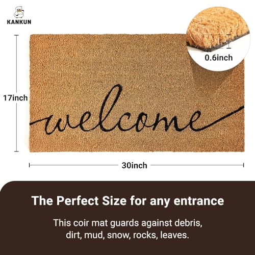 KANKUN Coco Coir Door Mat with Heavy Duty Backing, Welcome Doormat (17" x 30"), Doormat Entrance (Welcome1-2Pack) - color: Welcome1 - 2pack