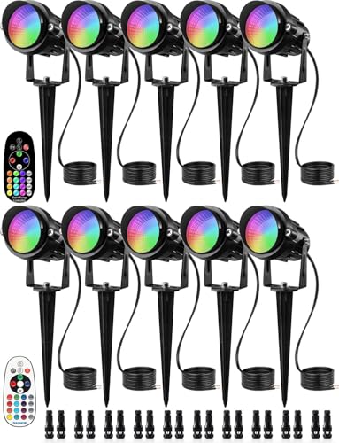 SUNVIE Low Voltage Landscape Lighting RGB Spotlight 10 Pack with Connectors - color: RGBW