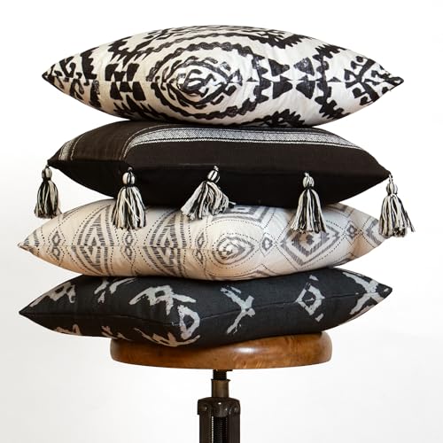 Black & White Decorative Throw Pillow Covers, Set of 4, 18x18 Inch Geometric Ikat Textured Accent Pillow Cover 4 Pack - color: Tribal