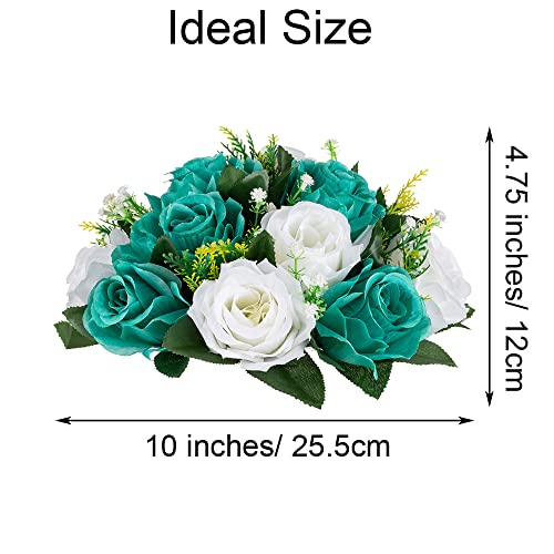 Flower Centerpieces for Wedding Tables: Teal & White, 2 Packs - color: Teal & White