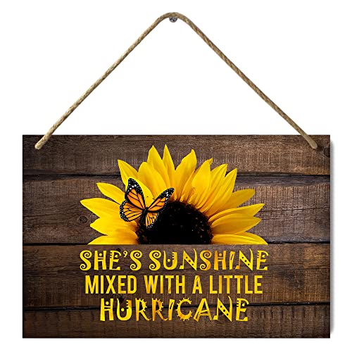 HANGWWZQ Wood Sign Plaque Floral Butterfly Sunflower She is Sunshine Wooden Hanging Signs Wall Art Decor for Home Office Door 12 x 8 Inch - color: Floral Butterfly Sunflower She is Sunshine - 2