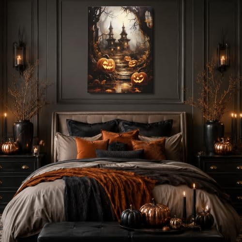 Halloween Wall Art, Gothic Haunted House and Pumpkin Halloween Pictures - color: Halloween01, size: 6"L x 8"W
