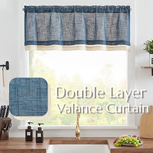 jinchan Kitchen Valance Curtain Double Layers, 50x16, 1 Panel, Blue Gray - color: Double Layer | Blue Gray, size: 50"W x 16"L (Pack of 1)