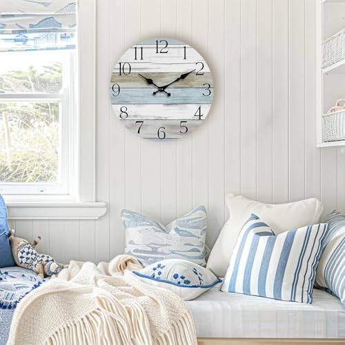 8 Inch Wall Clock, Silent Battery Operated Analog Clock, Blue - color: A-blue White Brown, size: 8"