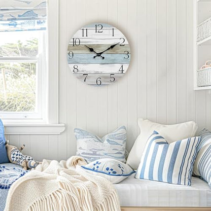 8 Inch Wall Clock, Silent Battery Operated Analog Clock, Blue - color: A-blue White Brown, size: 8"
