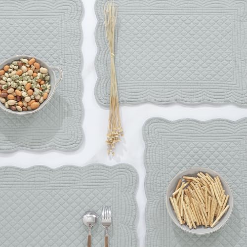 HOMBYS Quilted Placemats Set of 6 Washable-13x18 inches Rectangular Placemats for Kitchen Table-100% Cotton Fabric Rectangular Table Mats, (Light Grey) - color: Light Grey